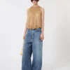 クリスタル付きメッシュトップ、キャメル クリスタル付きメッシュトップ、キャメル