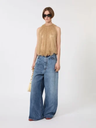 クリスタル付きメッシュトップ、キャメル