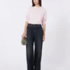 カシミヤのクルーネックセーター、ピンク