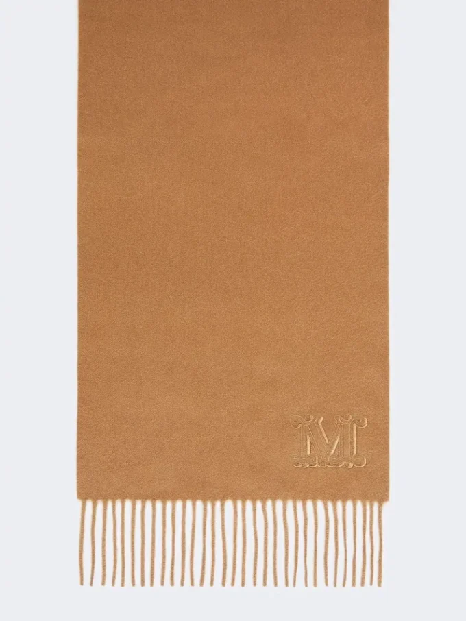 モノグラム刺繍入りカシミアストール、ベージュ