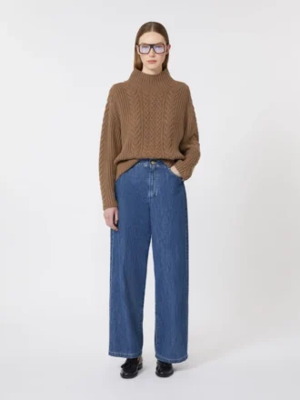 ケーブル編みのウール＆カシミア タートルネックセーター、マッド