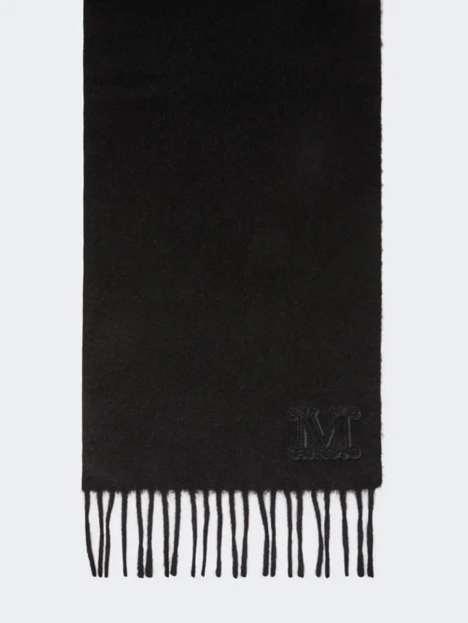 モノグラム刺繍入りキャメル色のストール、ブラック モノグラム刺繍入りキャメル色のストール、ブラック