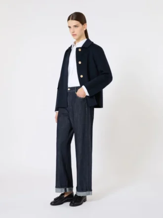 ショートウール＆カシミアジャケット、ミッドナイトブルー