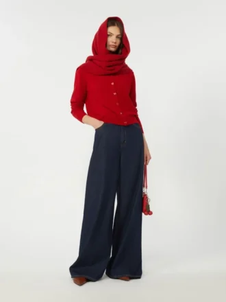 ウール＆カシミア カーディガン、レッド