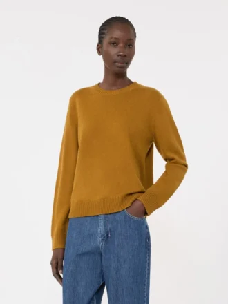 パッチディテールのウール＆カシミアセーター、マスタード色