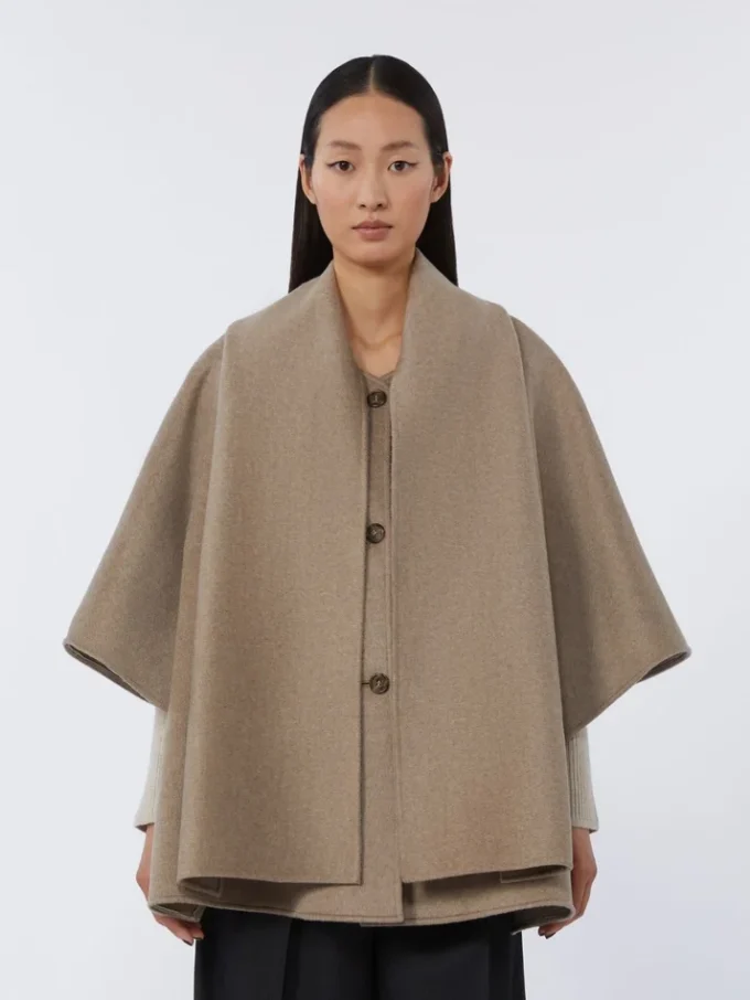 スカーフディテールのカシミアケープ、タウニーブロンズブラウン スカーフディテールのカシミアケープ、タウニーブロンズブラウン