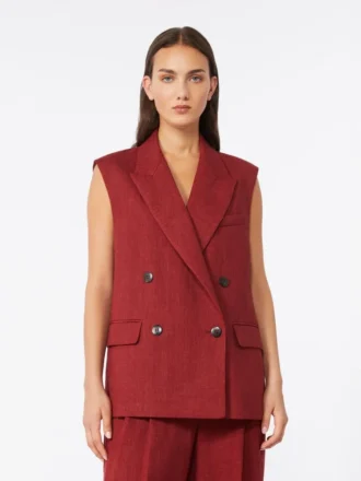 リネンツイル ジレ、ブリックレッド リネンツイル ジレ、ブリックレッド