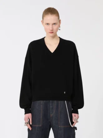 ゆったりフィットのウール＆カシミアセーター、ブラック