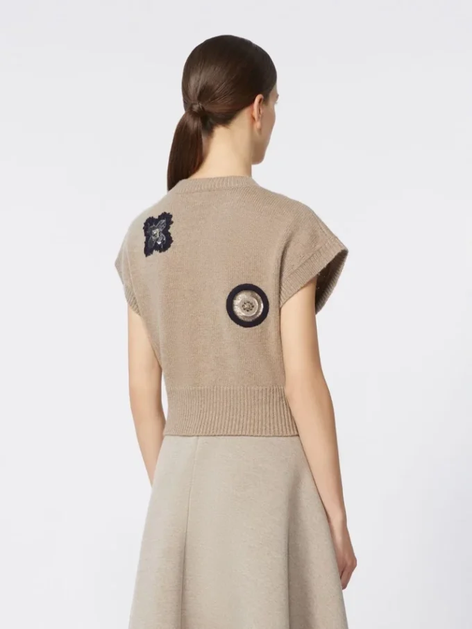 ウール&カシミアのクロップドセーター、サンド ウール&カシミアのクロップドセーター、サンド