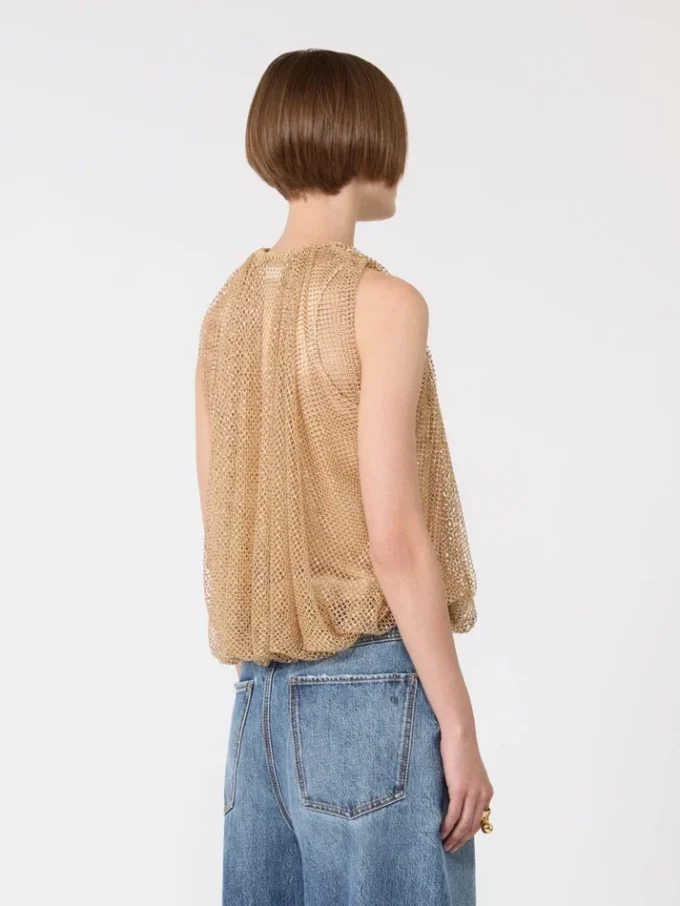 クリスタル付きメッシュトップ、キャメル クリスタル付きメッシュトップ、キャメル