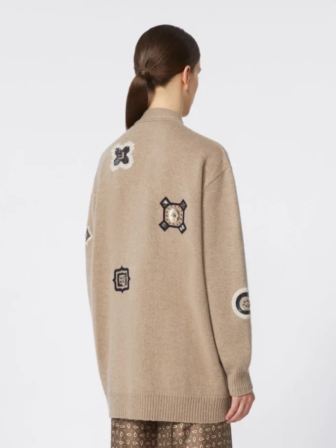 ロングウール&カシミアカーディガン、サンド ロングウール&カシミアカーディガン、サンド