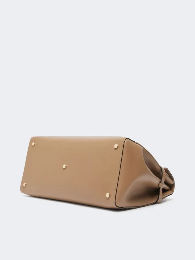 大型カシミア＆レザーハンドバッグ、ブラウン