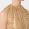 クリスタル付きメッシュトップ、キャメル クリスタル付きメッシュトップ、キャメル