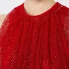 クリスタルをあしらったメッシュトップ、レッド クリスタルをあしらったメッシュトップ、レッド