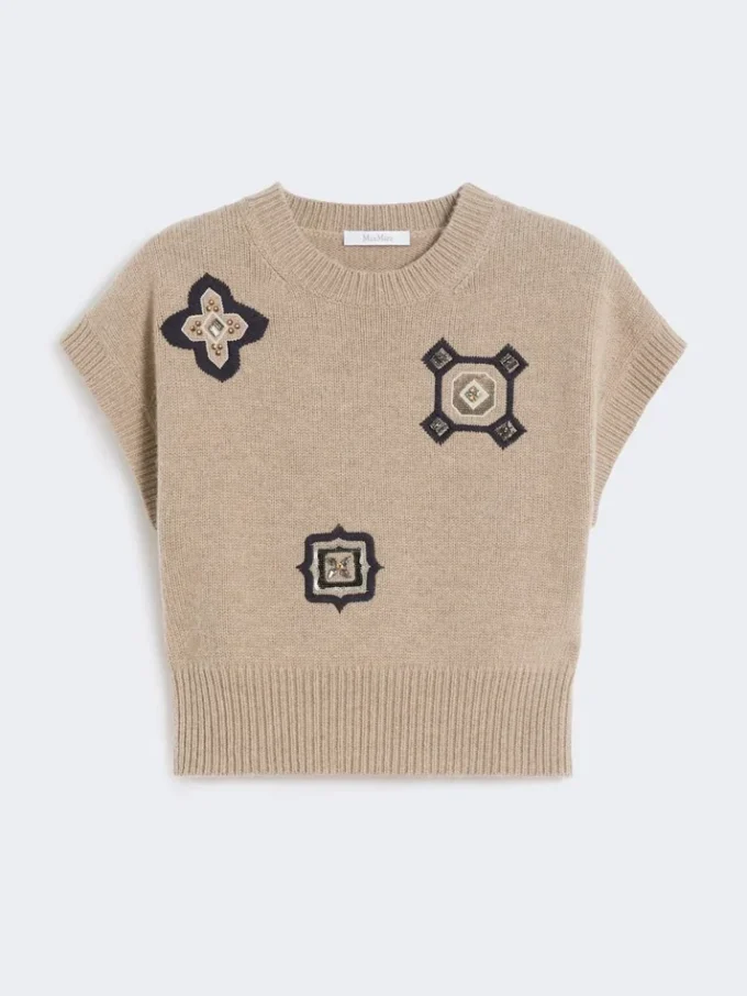 ウール&カシミアのクロップドセーター、サンド ウール&カシミアのクロップドセーター、サンド