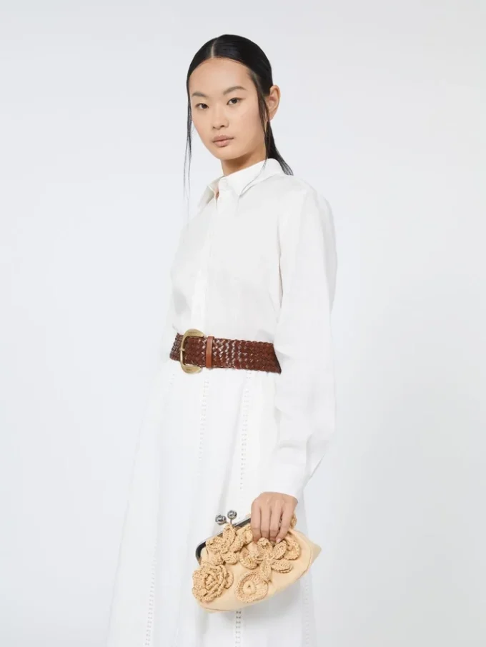 花柄のラフィア風パステッチーノバッグ(スモール)、ベージュ 花柄のラフィア風パステッチーノバッグ(スモール)、ベージュ