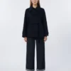 ダブルブレストのPure Woolクロップドコート、ミッドナイトブルー ダブルブレストのPure Woolクロップドコート、ミッドナイトブルー