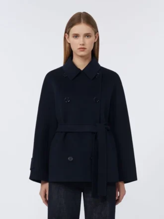 ダブルブレストのPure Woolクロップドコート、ミッドナイトブルー
