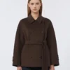 ダブルブレストのPure Woolクロップドコート、チョコレート色 ダブルブレストのPure Woolクロップドコート、チョコレート色