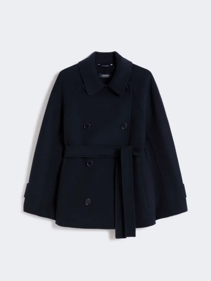 ダブルブレストのPure Woolクロップドコート、ミッドナイトブルー ダブルブレストのPure Woolクロップドコート、ミッドナイトブルー