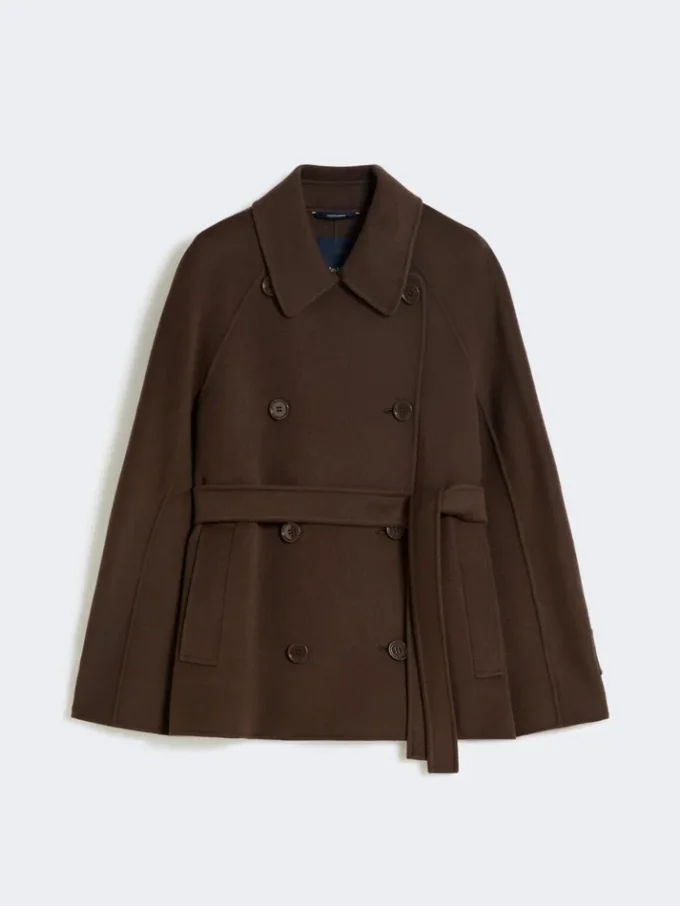 ダブルブレストのPure Woolクロップドコート、チョコレート色 ダブルブレストのPure Woolクロップドコート、チョコレート色