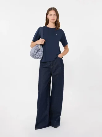 コットン製ベーシックTシャツ、ネイビー