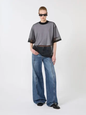 コットンオーバーレイTシャツ、オプティカルホワイト