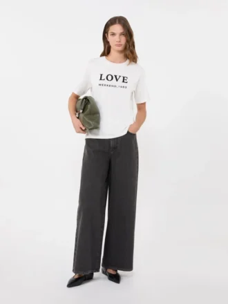 プリントと刺繍をあしらったジャージーTシャツ、ホワイト