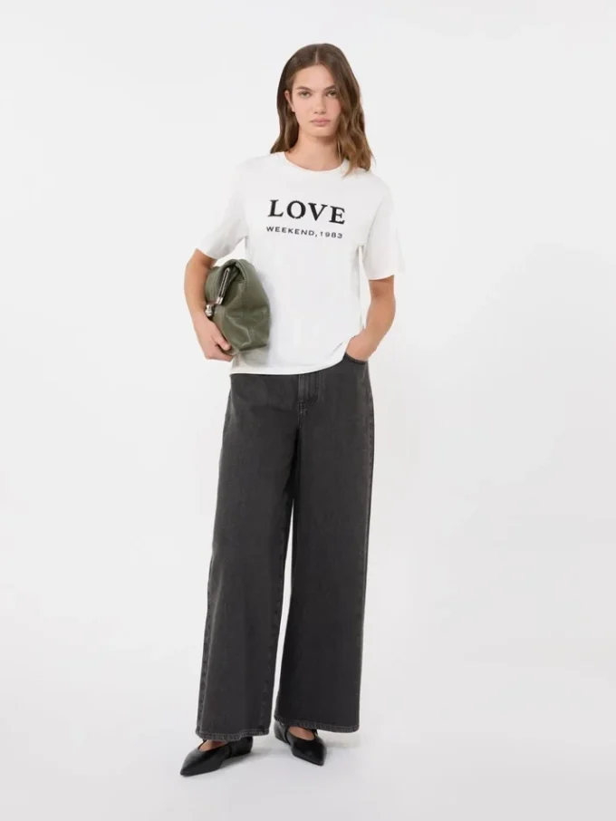 プリントと刺繍をあしらったジャージーTシャツ、ホワイト プリントと刺繍をあしらったジャージーTシャツ、ホワイト