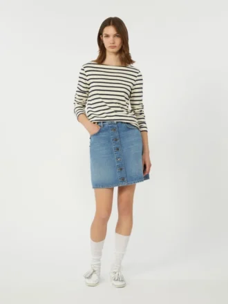 ストライプ柄コットンTシャツ、アイボリー