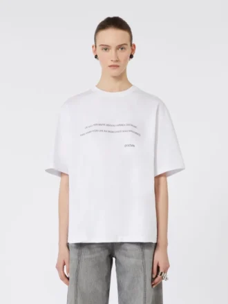 プリント入りコットンTシャツ、オプティカルホワイト