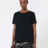 サテンTシャツ、ブラック サテンTシャツ、ブラック