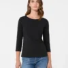 ストレッチコットンTシャツ、ブラック ストレッチコットンTシャツ、ブラック