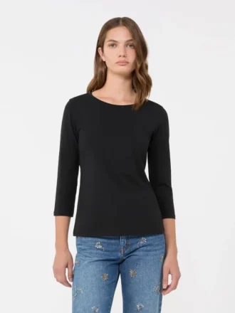 ストレッチコットンTシャツ、ブラック ストレッチコットンTシャツ、ブラック