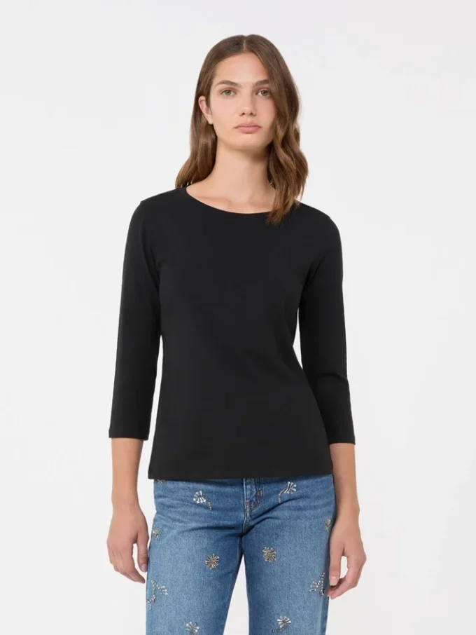 ストレッチコットンTシャツ、ブラック ストレッチコットンTシャツ、ブラック
