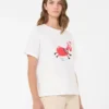 プリントと刺繍をあしらったコットンTシャツ、ホワイト プリントと刺繍をあしらったコットンTシャツ、ホワイト
