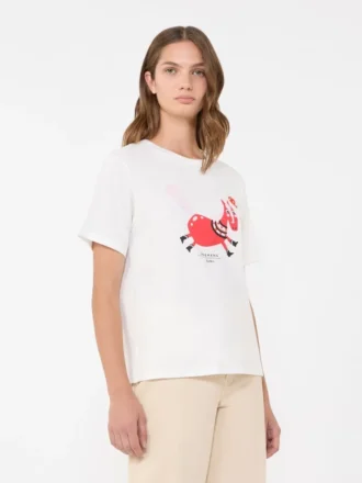 プリントと刺繍をあしらったコットンTシャツ、ホワイト