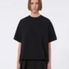 背面にプリーツを施したコットンTシャツ、ブラック 背面にプリーツを施したコットンTシャツ、ブラック