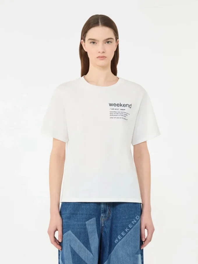 グラフィックプリント入りコットンTシャツ、ホワイト グラフィックプリント入りコットンTシャツ、ホワイト