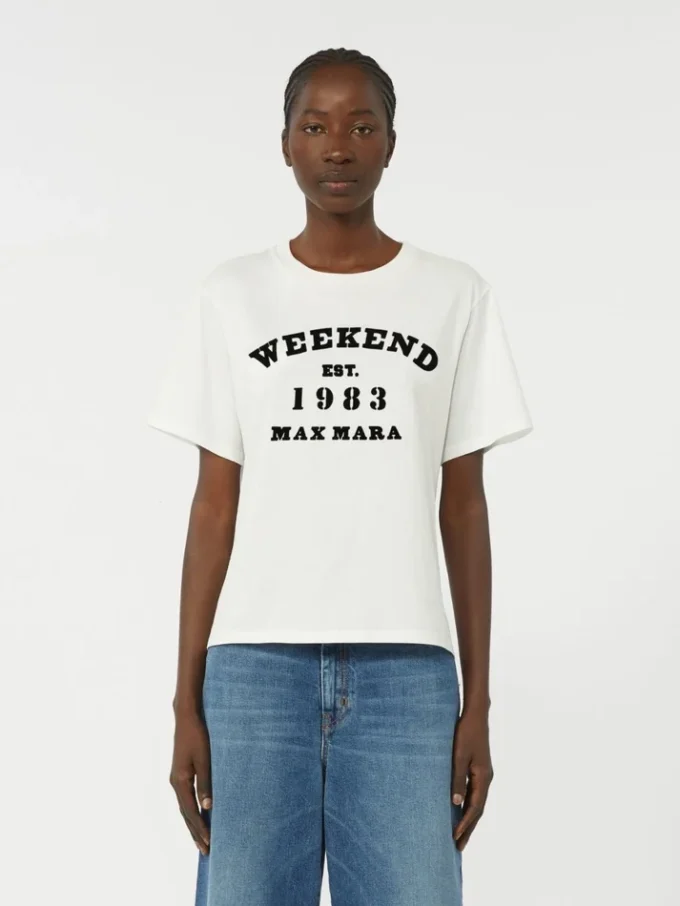 グラフィックプリント入りコットンTシャツ、ホワイト グラフィックプリント入りコットンTシャツ、ホワイト