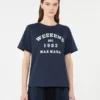 グラフィックプリント入りコットンTシャツ、ネイビー グラフィックプリント入りコットンTシャツ、ネイビー