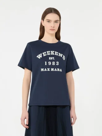 グラフィックプリント入りコットンTシャツ、ネイビー