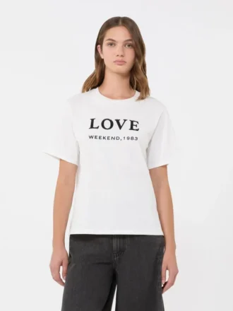 プリントと刺繍をあしらったジャージーTシャツ、ホワイト