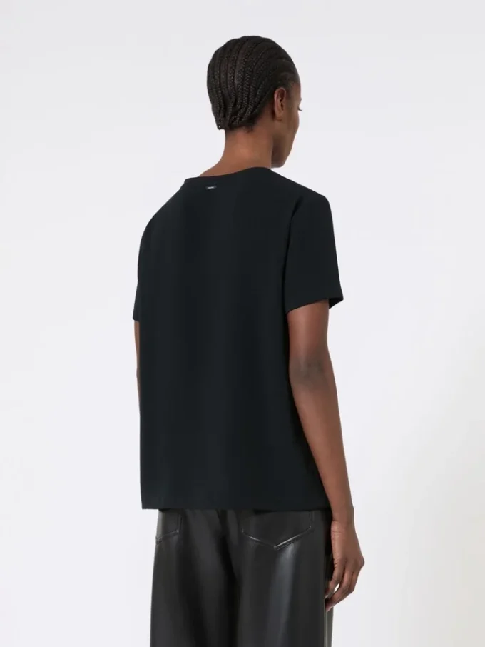 サテンTシャツ、ブラック サテンTシャツ、ブラック