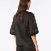 ラミーガーゼとブロデリー・アンジェレーズをあしらったTシャツ、ブラック ラミーガーゼとブロデリー・アンジェレーズをあしらったTシャツ、ブラック