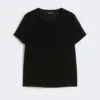 サテンTシャツ、ブラック サテンTシャツ、ブラック