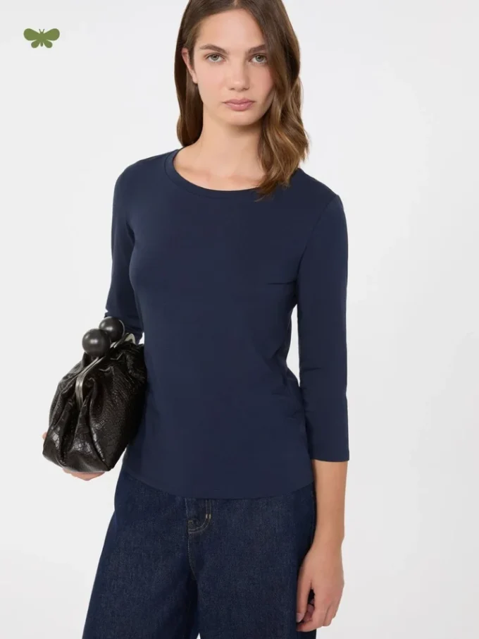 ストレッチコットンTシャツ、ネイビー ストレッチコットンTシャツ、ネイビー