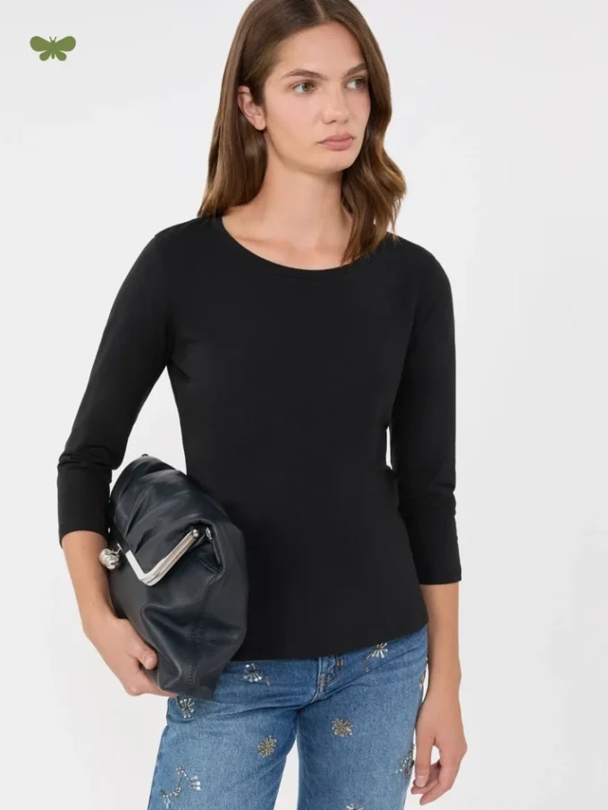 ストレッチコットンTシャツ、ブラック ストレッチコットンTシャツ、ブラック