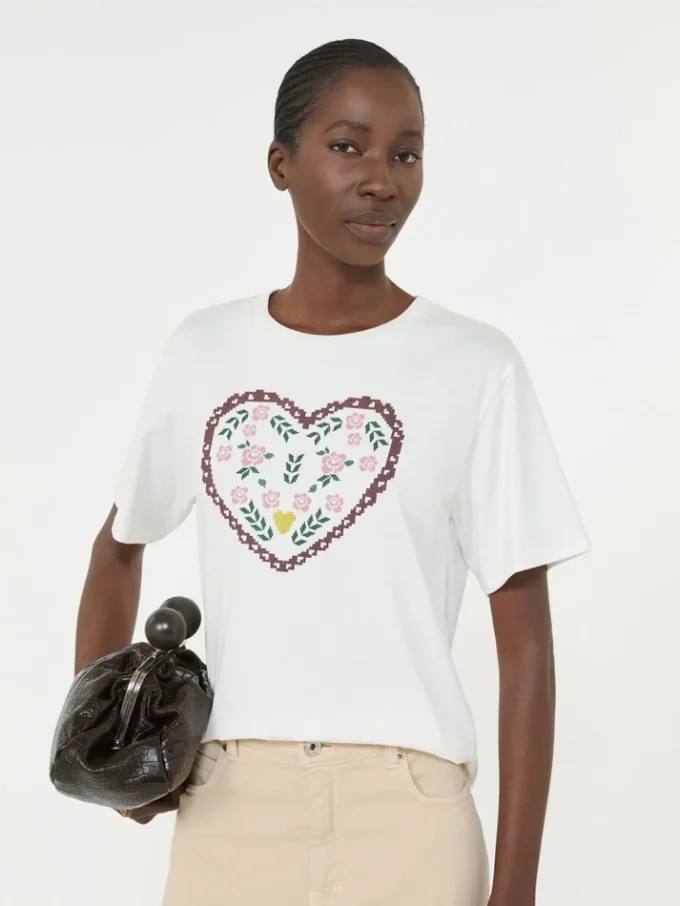 グラフィックプリント入りコットンTシャツ、ホワイト グラフィックプリント入りコットンTシャツ、ホワイト