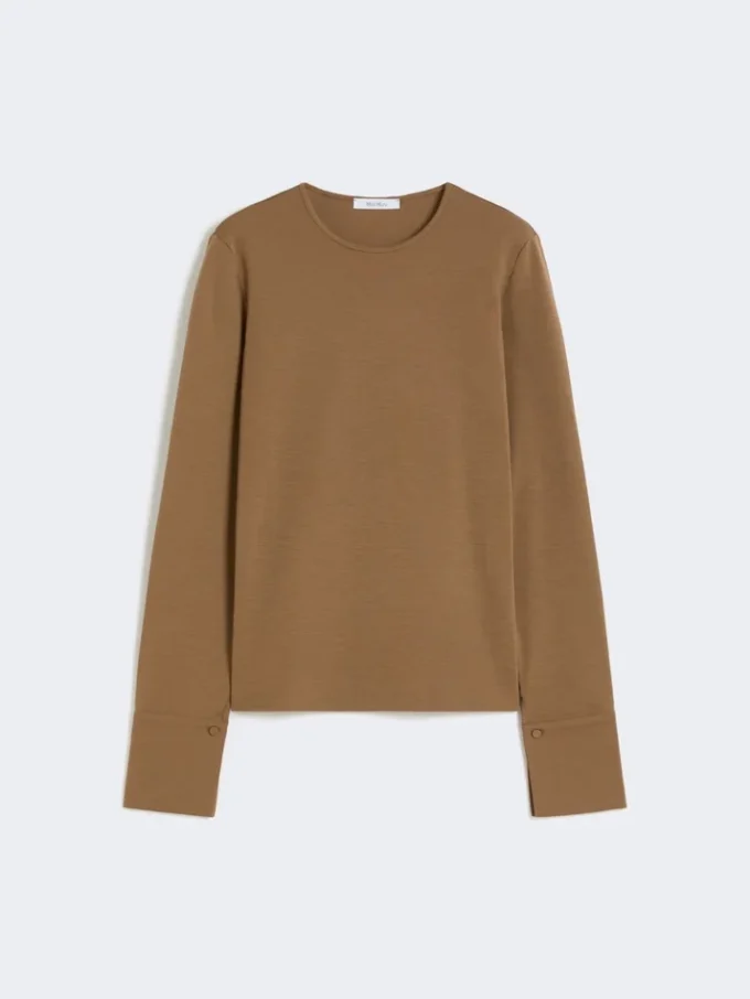 ウールジャージーTシャツ、タバコ色 ウールジャージーTシャツ、タバコ色